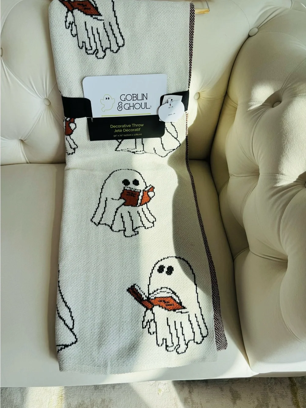 Goblin & Ghoul Ghost Reading Books Decorative Throw NWT